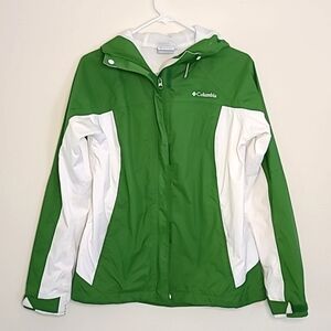 Columbia Green and White Hooded Rain Jacket